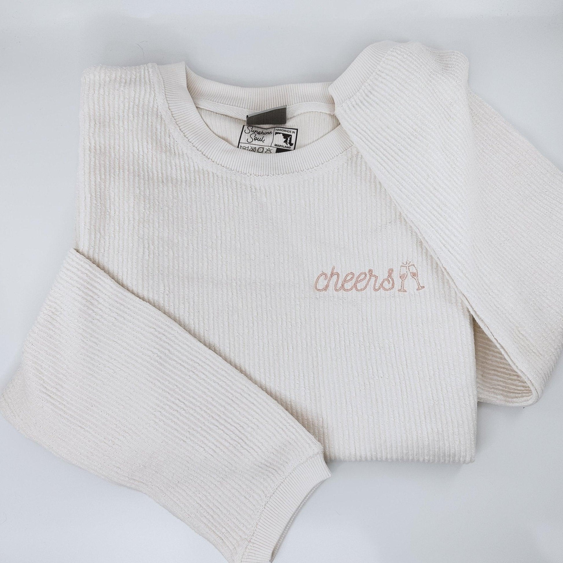 Cheers Embroidered Corduroy Crewneck - Sunshine Soul MD