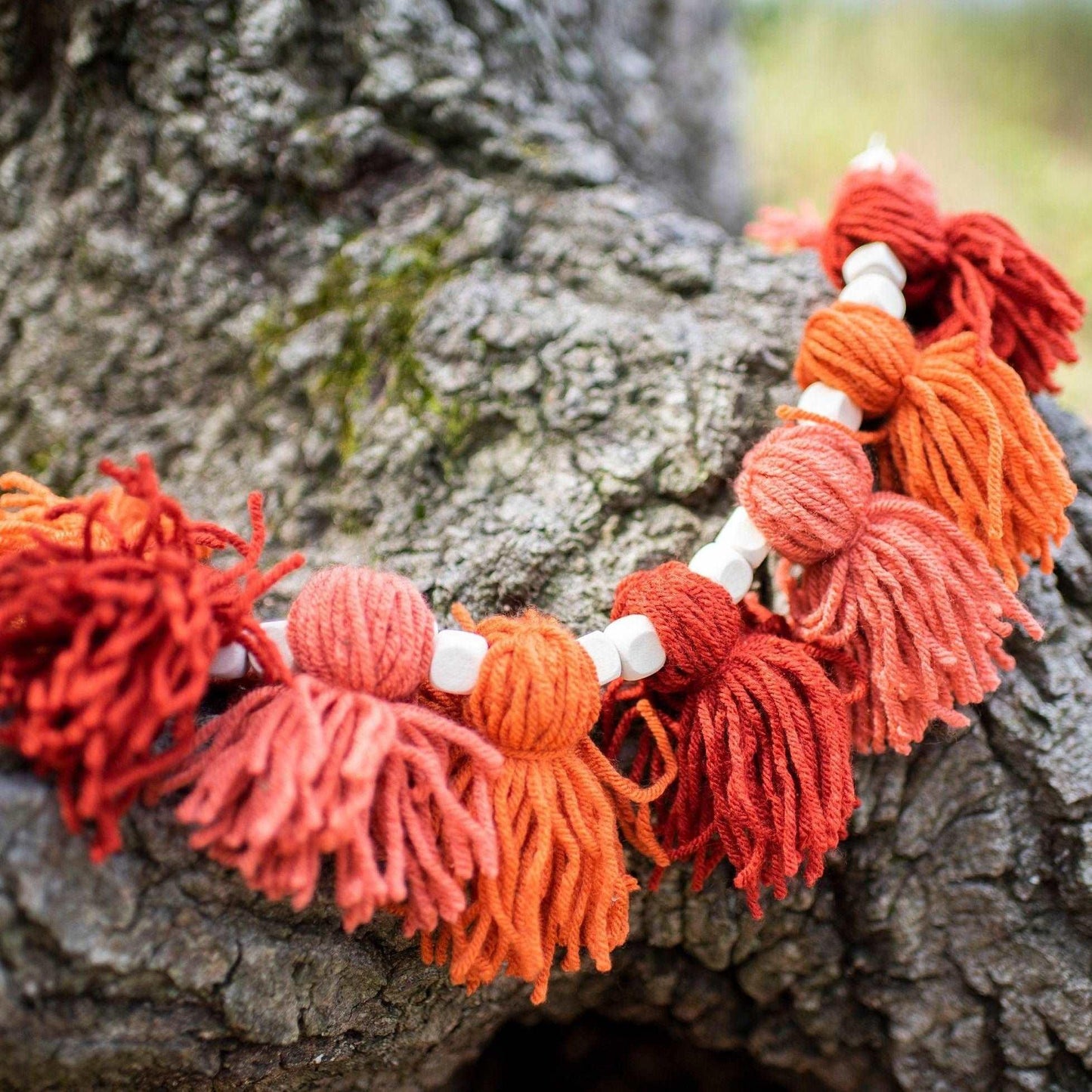 Fall Colors Yarn Tassel Garland With Wooden Beads - Sunshine Soul MD