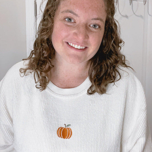 Pumpkin Embroidered Corded Crewneck - Sunshine Soul MD