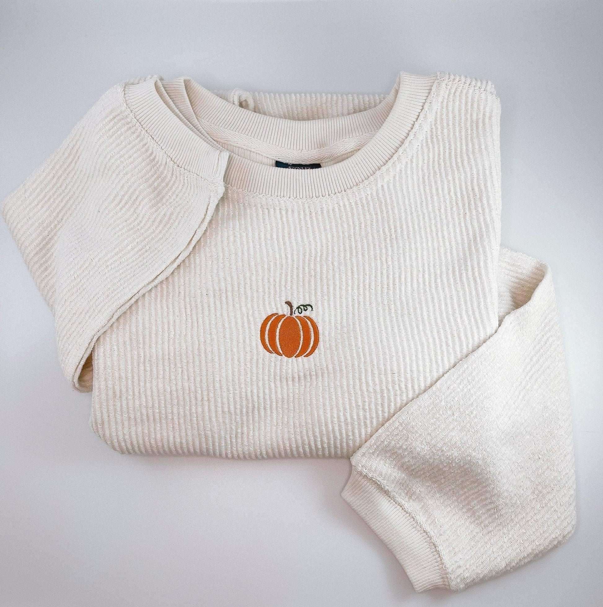 Pumpkin Embroidered Corded Crewneck - Sunshine Soul MD