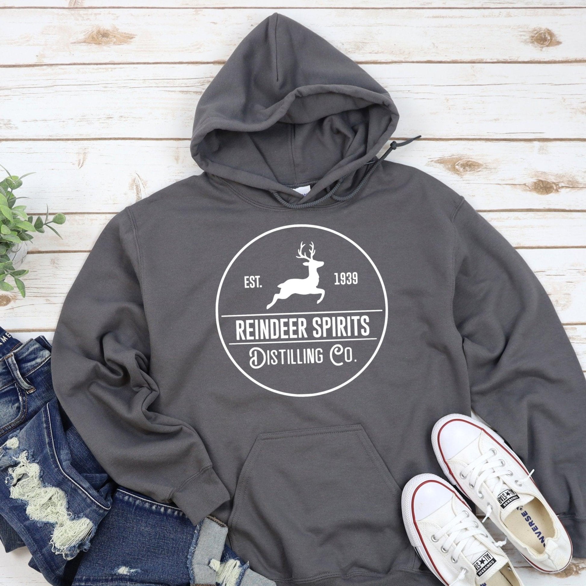 Reindeer Spirits Distilling Co Hooded Sweatshirt - CHARCOAL - Sunshine Soul MD