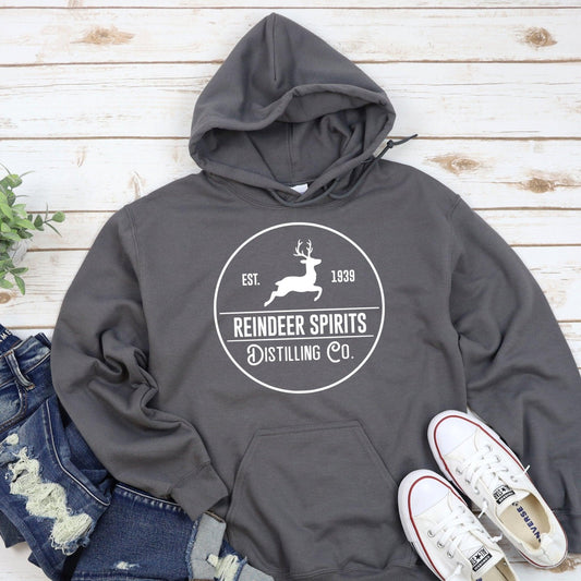 Reindeer Spirits Distilling Co Hooded Sweatshirt - CHARCOAL - Sunshine Soul MD