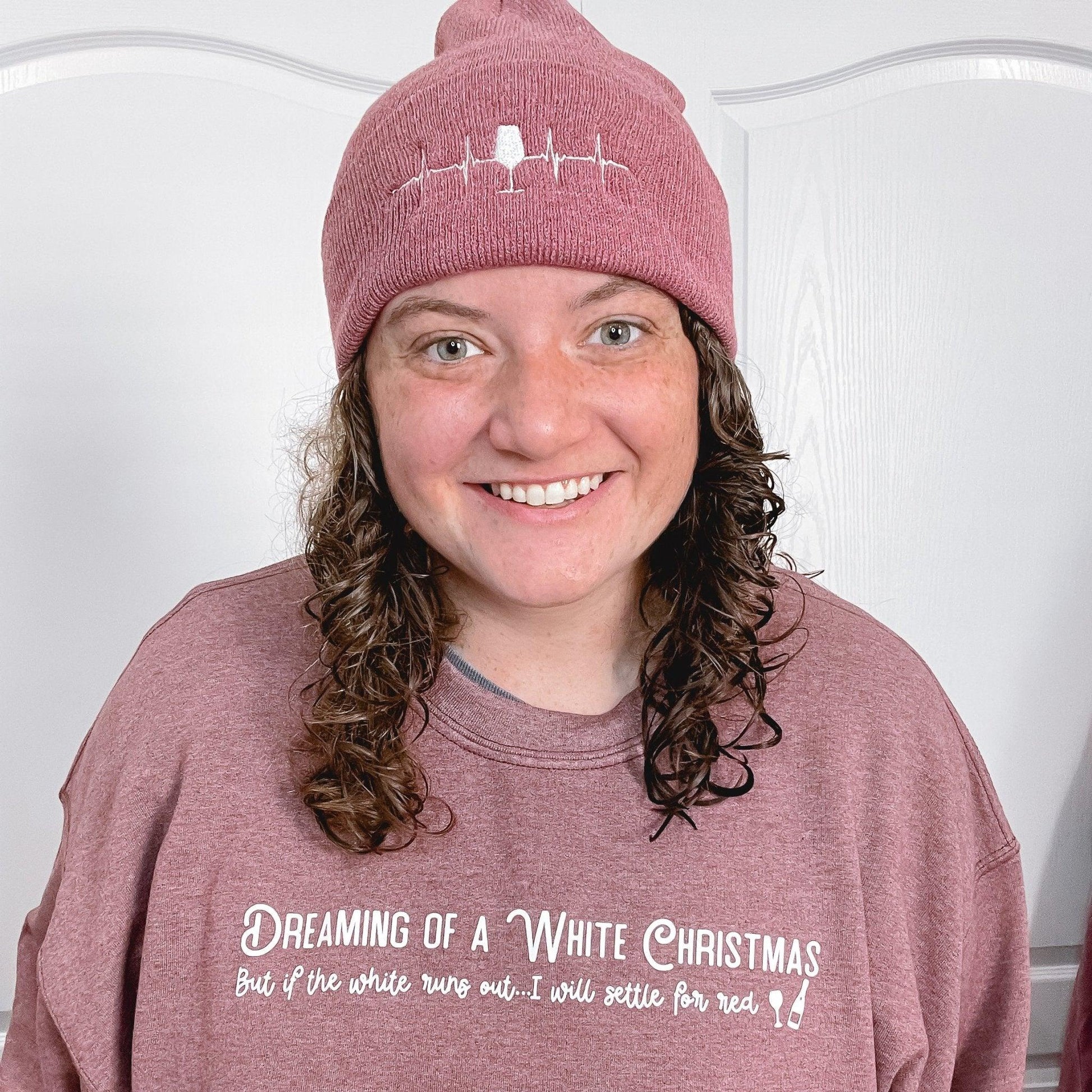 Wine Heartbeat Embroidered Beanie - Sunshine Soul MD