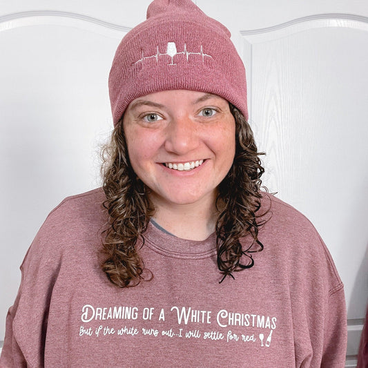 Wine Heartbeat Embroidered Beanie - Sunshine Soul MD