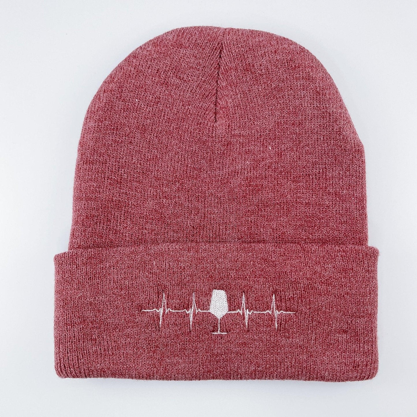 Wine Heartbeat Embroidered Beanie - Sunshine Soul MD