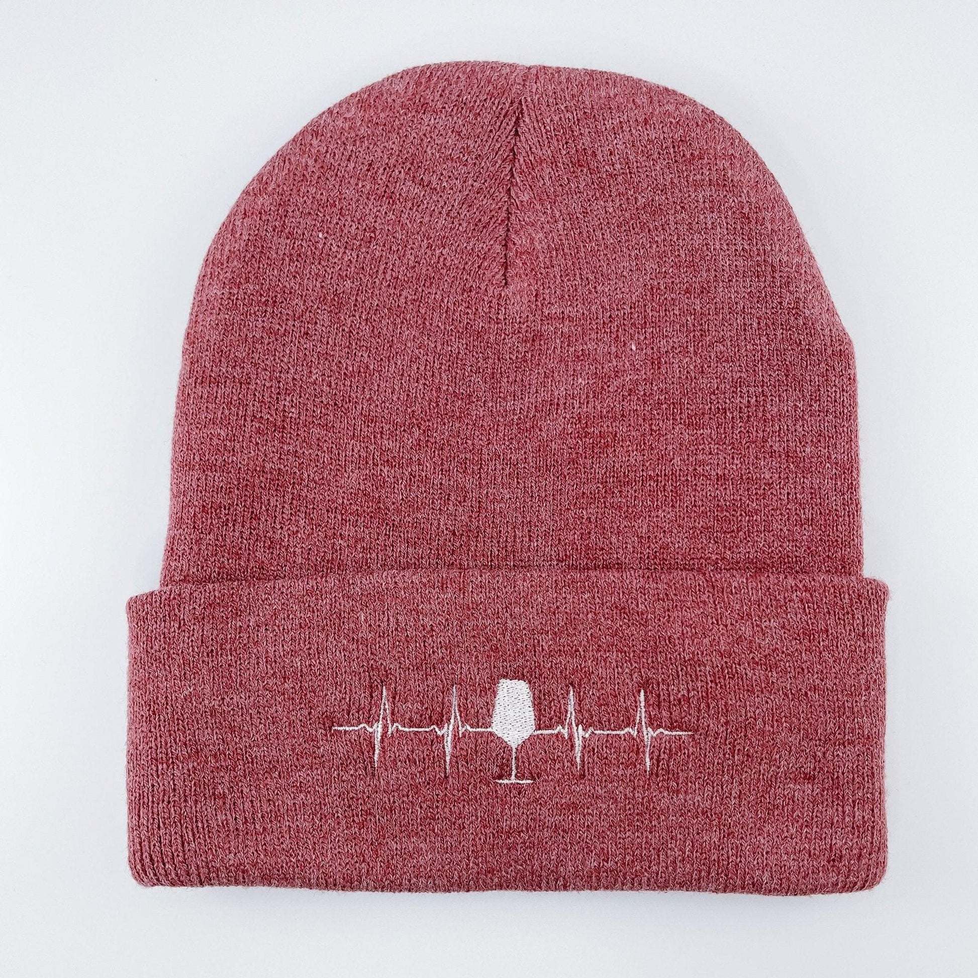 Wine Heartbeat Embroidered Beanie - Sunshine Soul MD