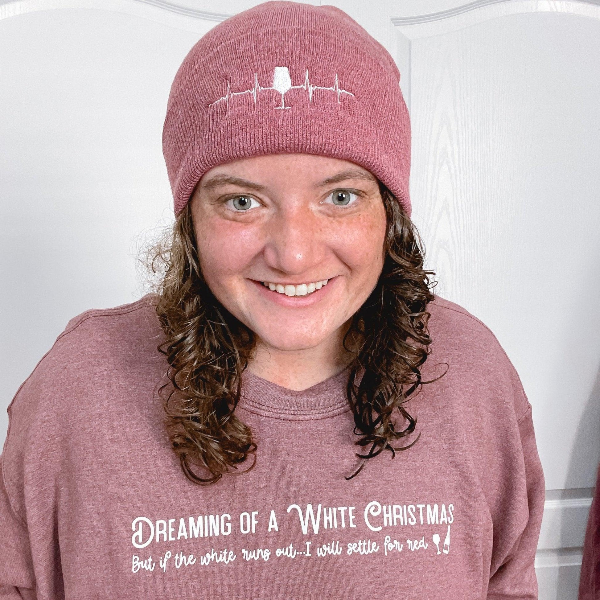 Wine Heartbeat Embroidered Beanie - Sunshine Soul MD
