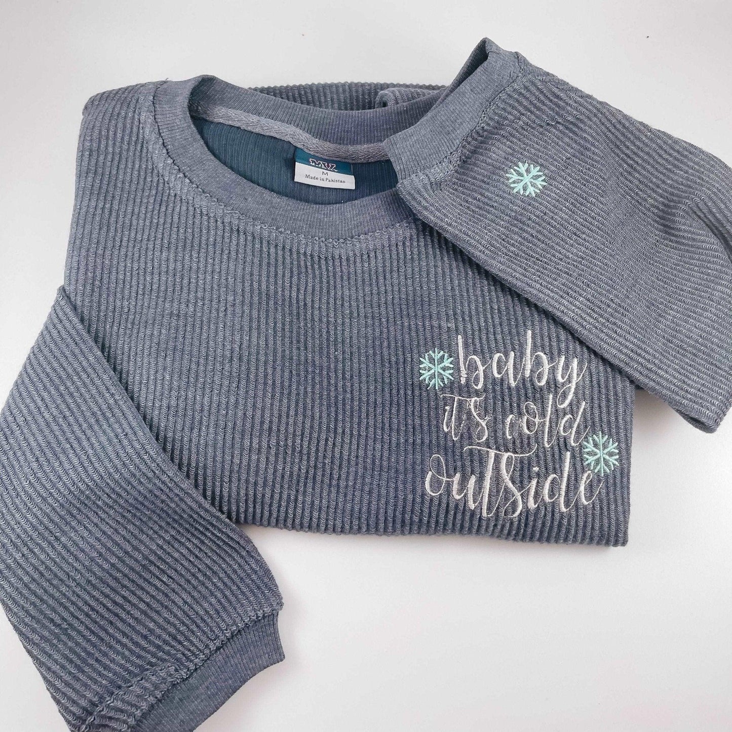Baby It's Cold Outside Embroidered Corded Crewneck - Sunshine Soul MD