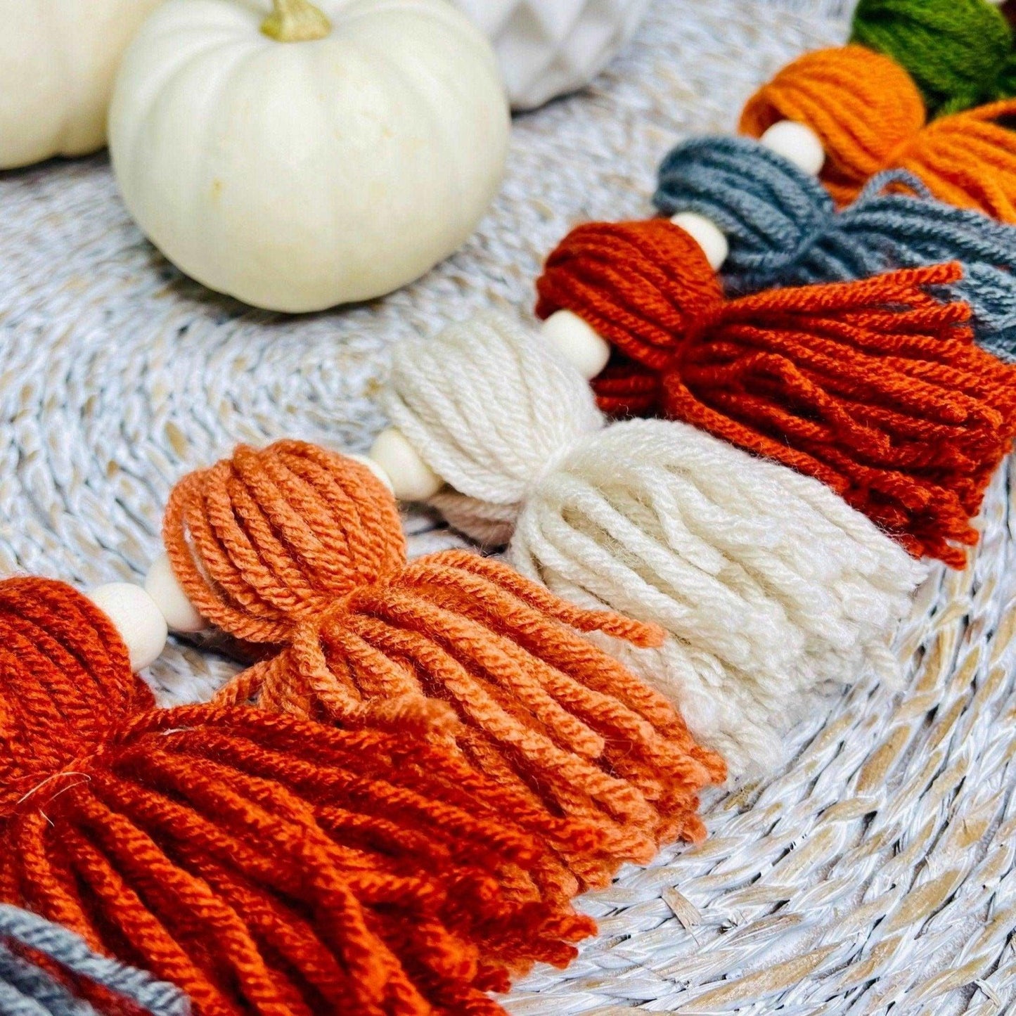 Fall Colors Yarn Tassel Garland With Wooden Beads - Sunshine Soul MD